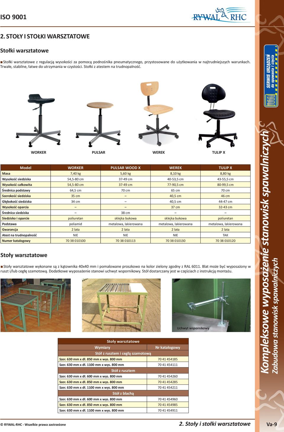 Model WORKER PULSAR WOOD X WEREK TULIP X Masa 7,40 kg 5,60 kg 8,10 kg 8,80 kg Wysokość siedziska 54,5-80 cm 37-49 cm 40-53,5 cm 43-55,5 cm Wysokość całkowita 54,5-80 cm 37-49 cm 77-90,5 cm 80-99,5 cm
