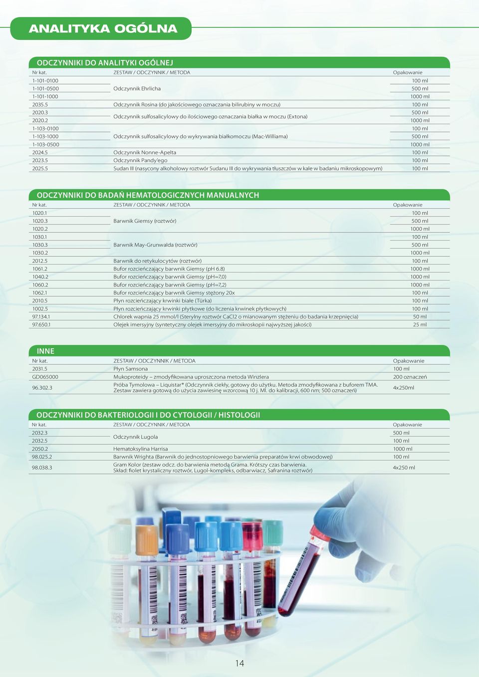 2 0 ml -03-0 ml -03-0 Odczynnik sulfosalicylowy do wykrywania białkomoczu (Mac-Williama) ml -03-0 0 ml 2024.5 Odczynnik Nonne-Apelta ml 2023.5 Odczynnik Pandy ego ml 2025.