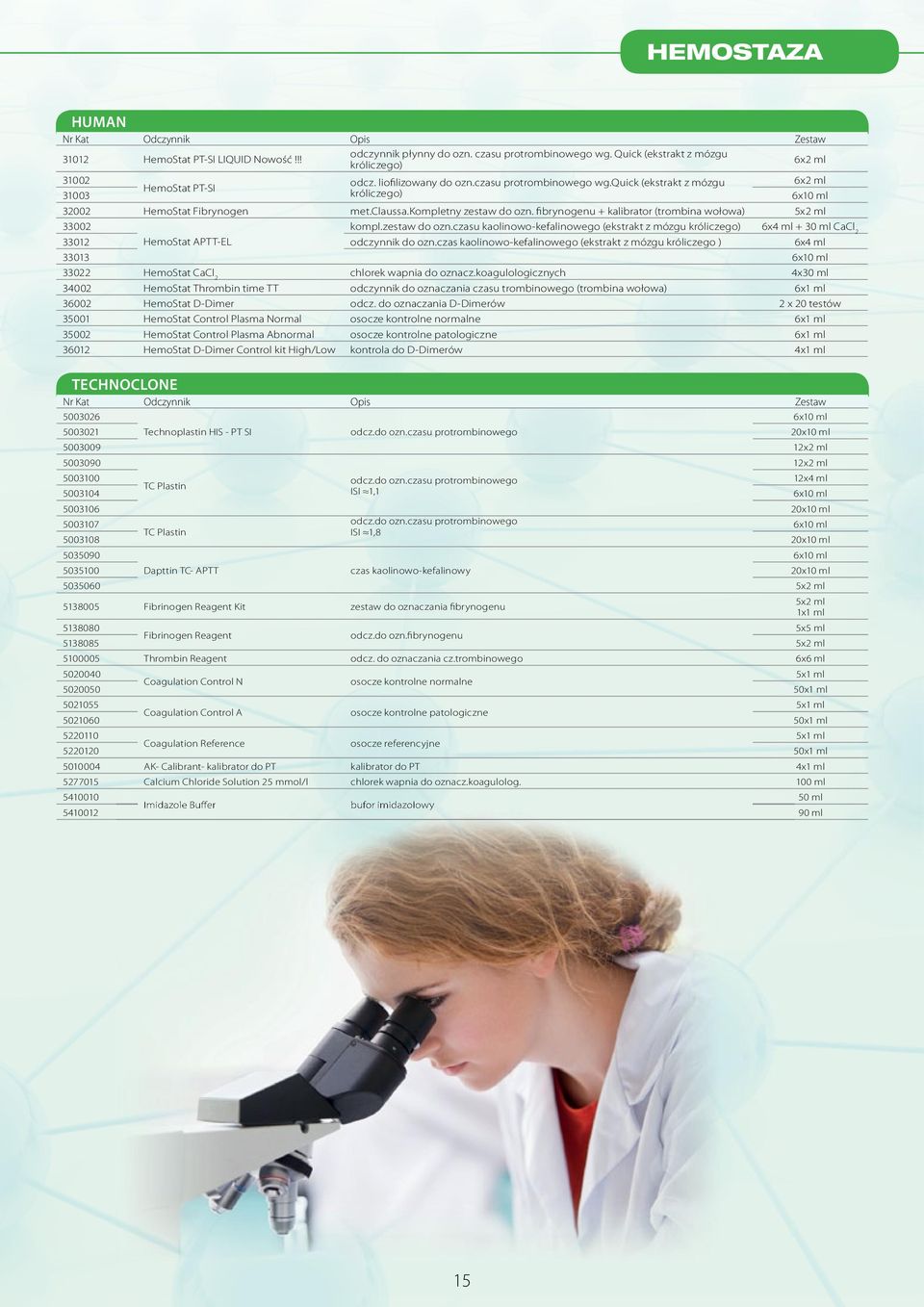 fibrynogenu + kalibrator (trombina wołowa) 5x2 ml 33002 kompl.zestaw do ozn.czasu kaolinowo-kefalinowego (ekstrakt z mózgu króliczego) 6x4 ml + 30 ml CaCl 2 3302 HemoStat APTT-EL odczynnik do ozn.