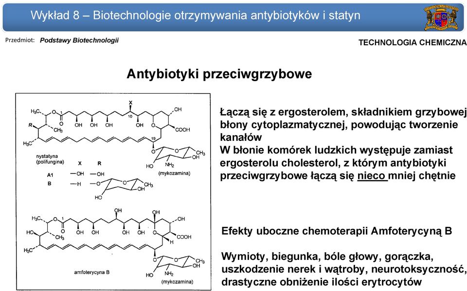 antybiotyki przeciwgrzybowe łączą się nieco mniej chętnie Efekty uboczne chemoterapii Amfoterycyną B