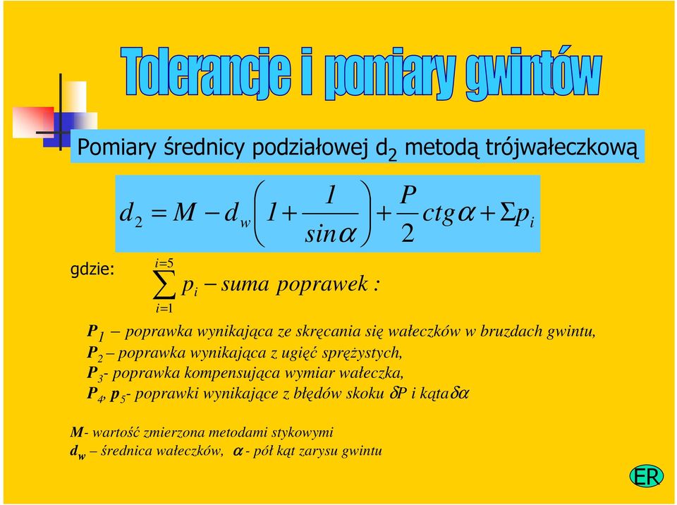 wynikająca z ugięć spręŝystych, P 3 - poprawka kompensująca wymiar wałeczka, P 4, p 5 - poprawki wynikające