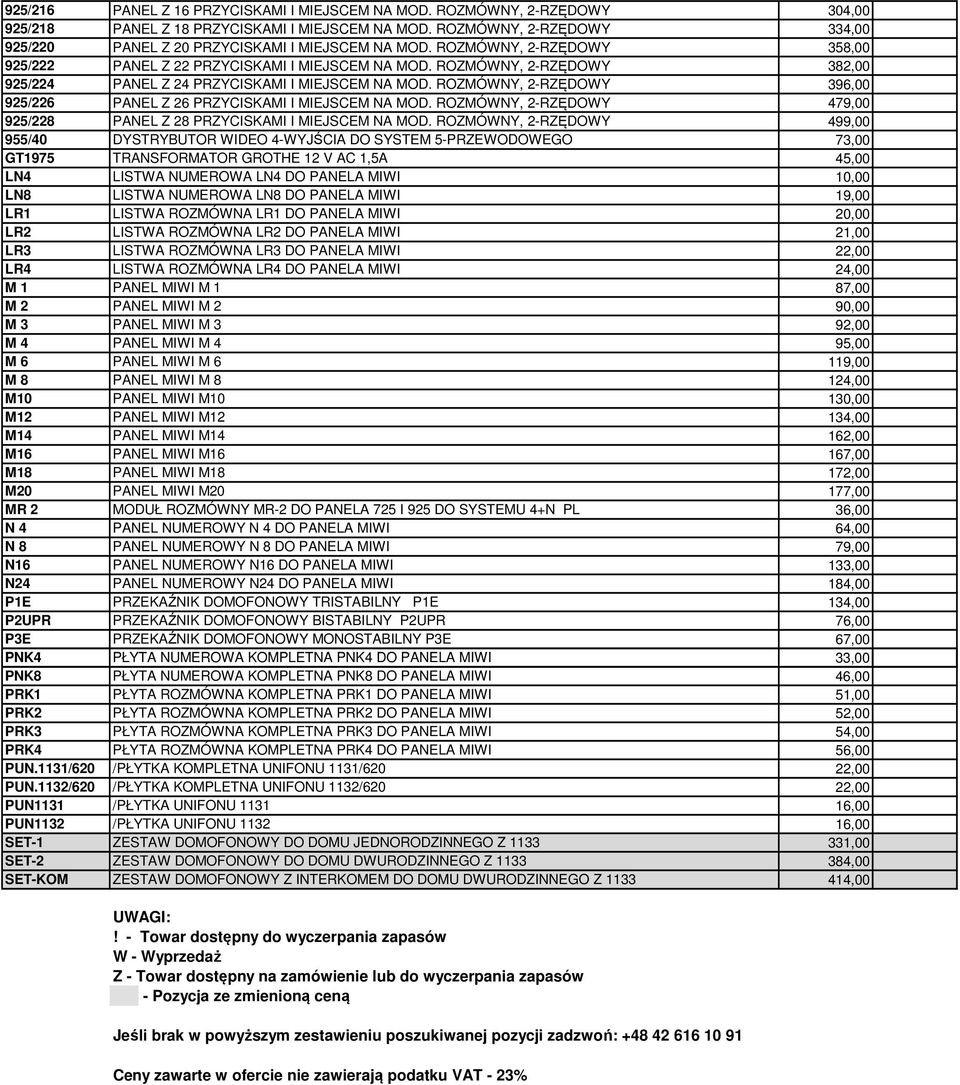 ROZMÓWNY, 2-RZĘDOWY 382,00 925/224 PANEL Z 24 PRZYCISKAMI I MIEJSCEM NA MOD. ROZMÓWNY, 2-RZĘDOWY 396,00 925/226 PANEL Z 26 PRZYCISKAMI I MIEJSCEM NA MOD.