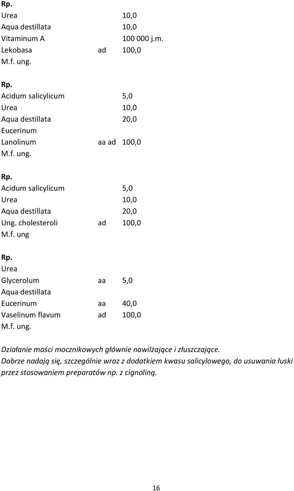 salicylicum 5,0 Urea 10,0 Aqua destillata 20,0 Ung. cholesteroli ad 100,0 M.f.