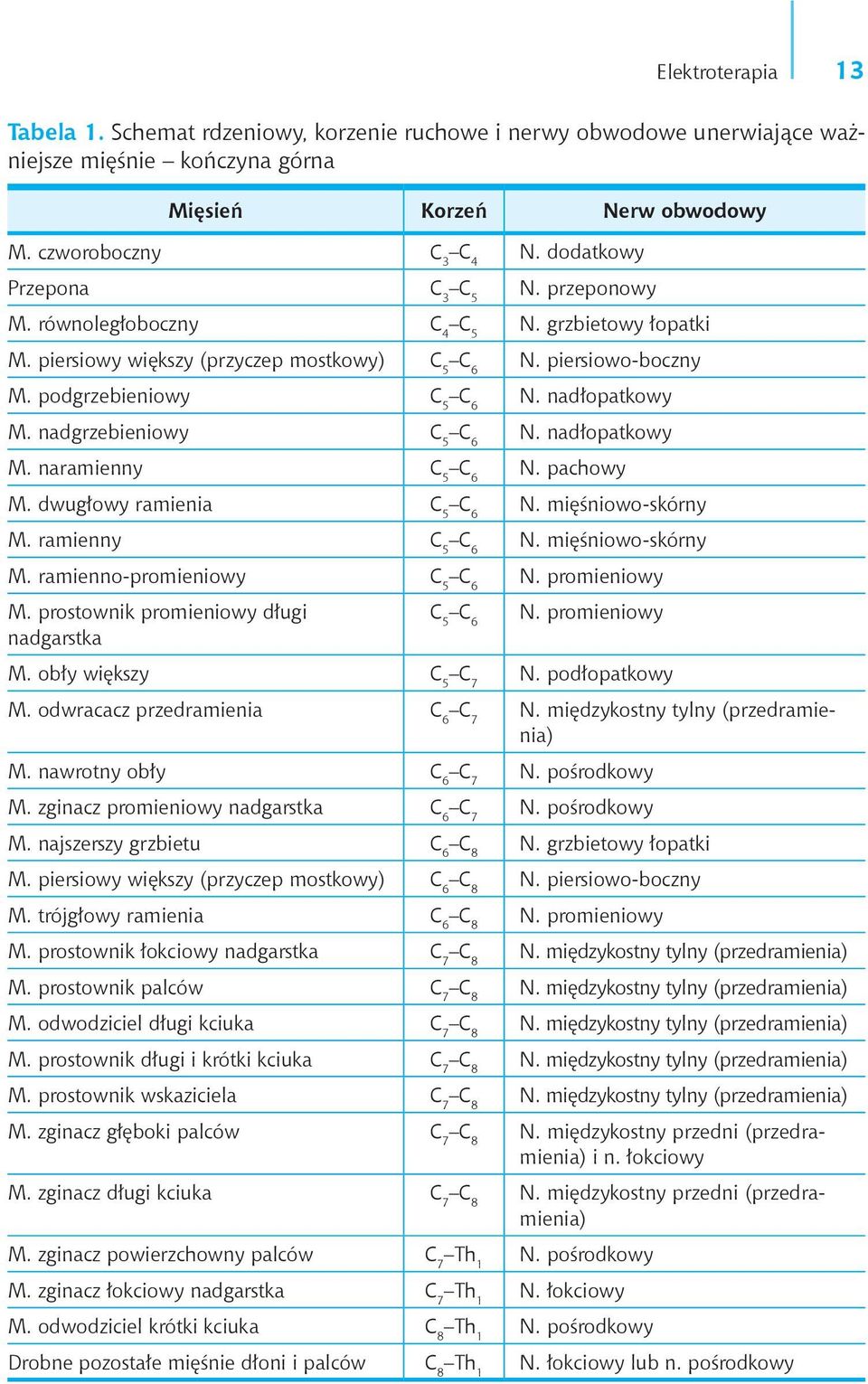 nadgrzebieniowy C 5 N. nadłopatkowy M. naramienny C 5 N. pachowy M. dwugłowy ramienia C 5 N. mięśniowo-skórny M. ramienny C 5 N. mięśniowo-skórny M. ramienno-promieniowy C 5 N. promieniowy M.