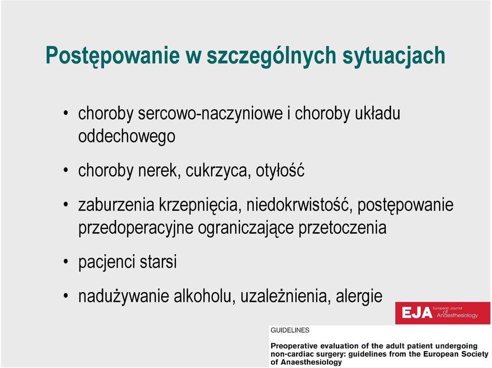 krzepnięcia, niedokrwistość, postępowanie przedoperacyjne