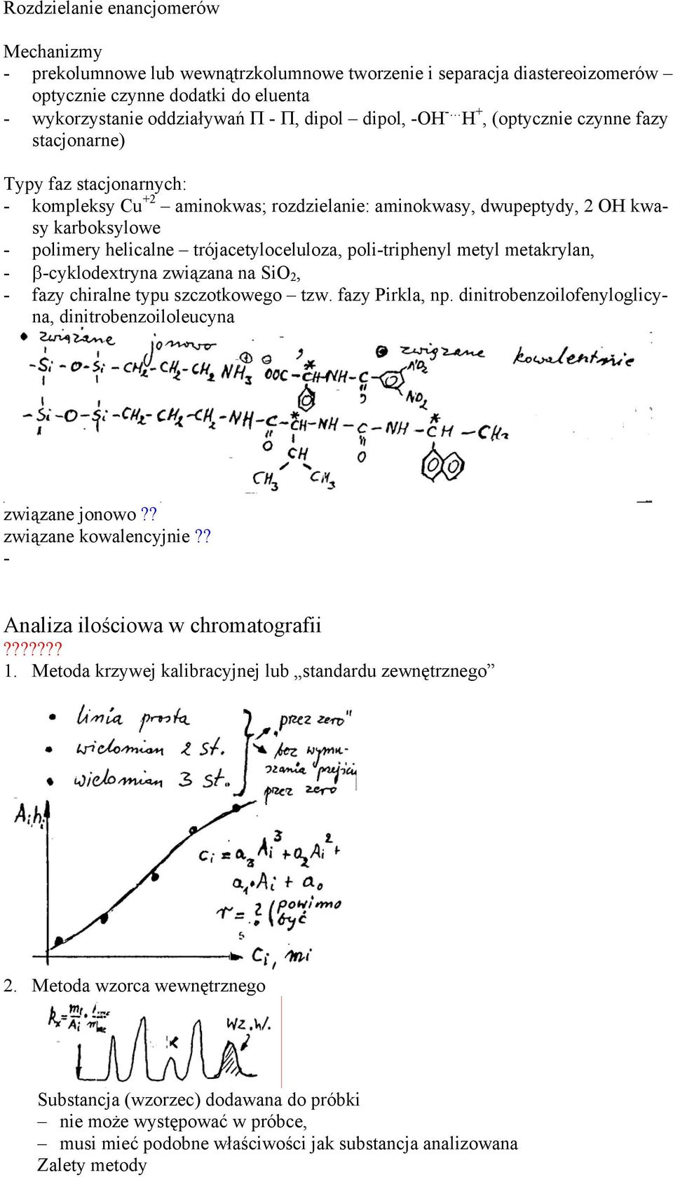 trójacetyloceluloza, poli-triphenyl metyl metakrylan, - β-cyklodextryna związana na SiO, - fazy chiralne typu szczotkowego tzw. fazy Pirkla, np.