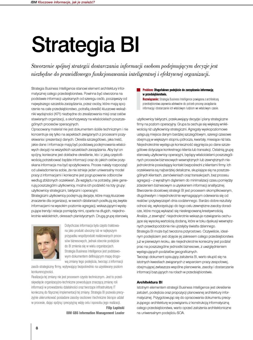 Strategia Business Intelligence stanowi element architektury informatycznej całego przedsiębiorstwa.