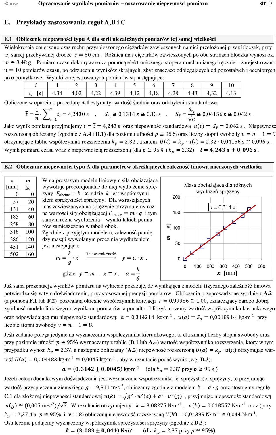 tej samej przebywanej drodze =50 cm. Różnica mas ciężarków zawieszonych po obu stronach bloczka wynosi ok. œ 3,48 g.