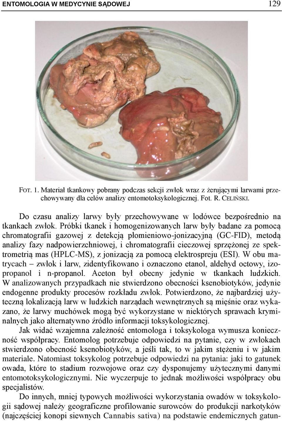 Próbki tkanek i homogenizowanych larw były badane za pomocą chromatografii gazowej z detekcją płomieniowo-jonizacyjną (GC-FID), metodą analizy fazy nadpowierzchniowej, i chromatografii cieczowej