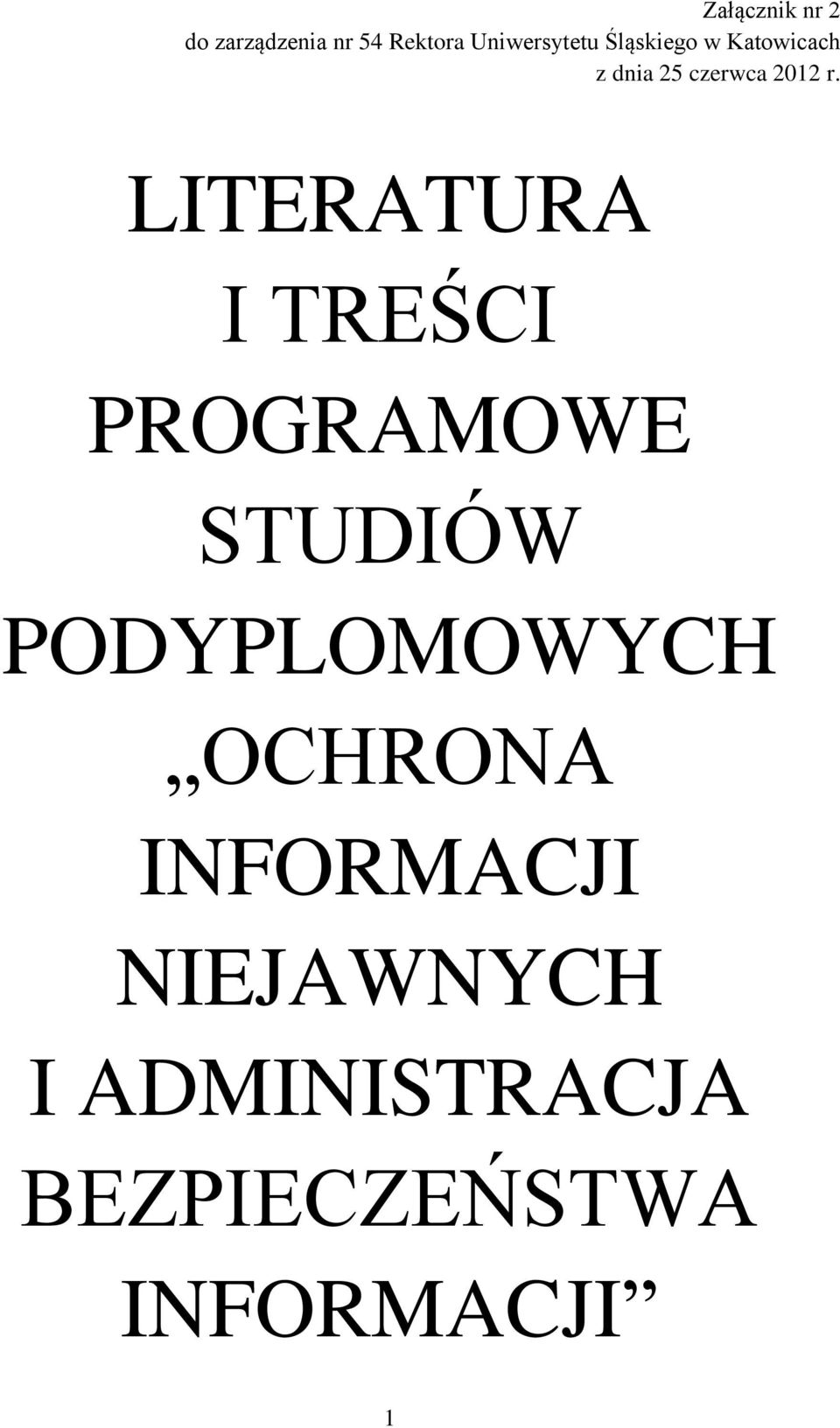 LITERATURA I TREŚCI PROGRAMOWE STUDIÓW PODYPLOMOWYCH