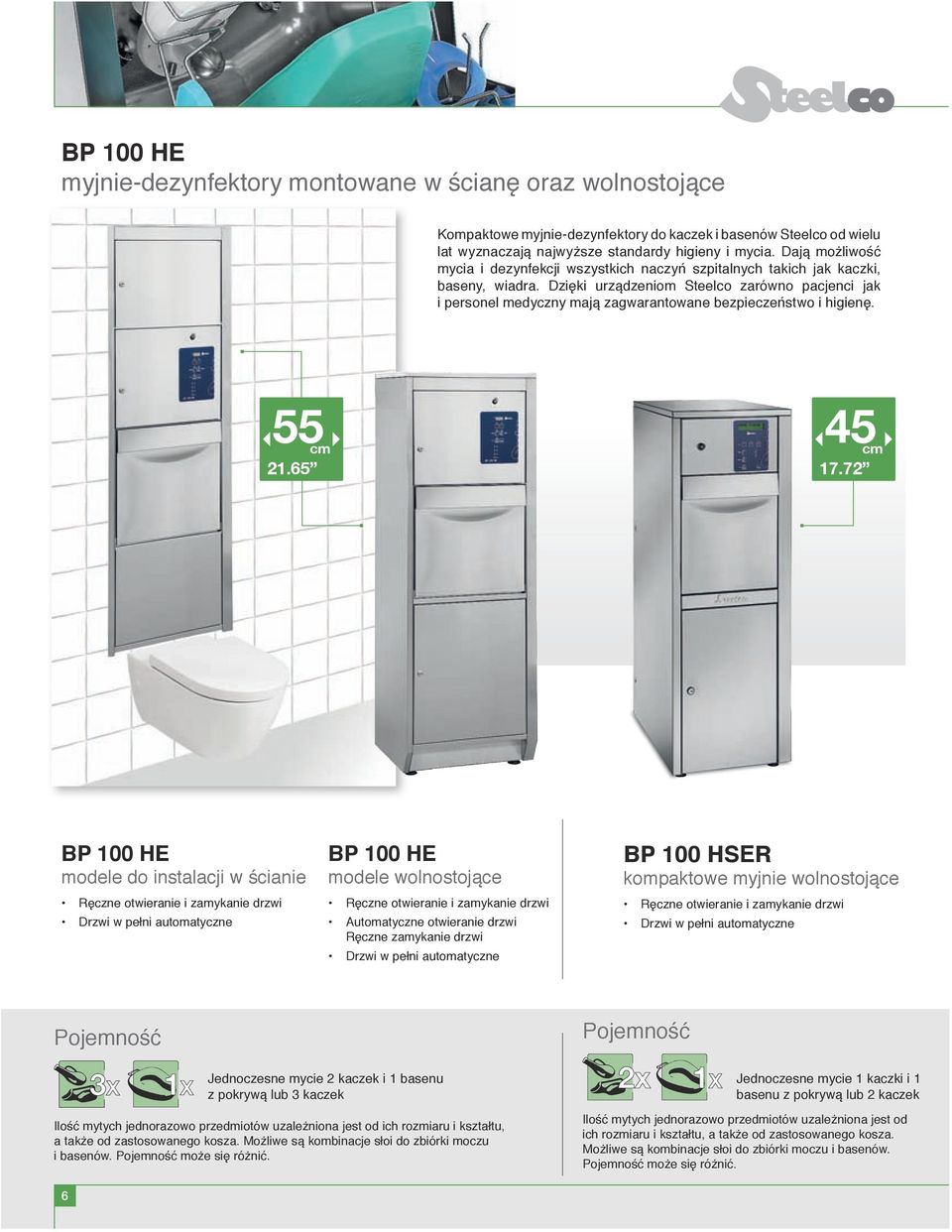 Dzięki urządzeniom Steelco zarówno pacjenci jak i personel medyczny mają zagwarantowane bezpieczeństwo i higienę. 55 45 cm cm 21.65 17.