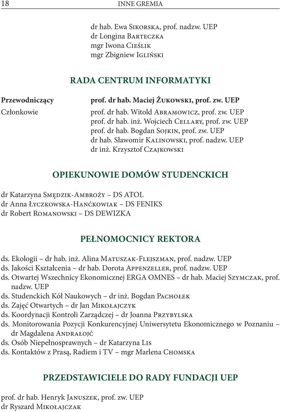 UEP dr inż. Krzysztof Czajkowski OPIEKUNOWIE DOMÓW STUDENCKICH dr Katarzyna Smędzik-Ambroży DS ATOL dr Anna Łyczkowska-Hanćkowiak DS FENIKS dr Robert Romanowski DS DEWIZKA PEŁNOMOCNICY REKTORA ds.