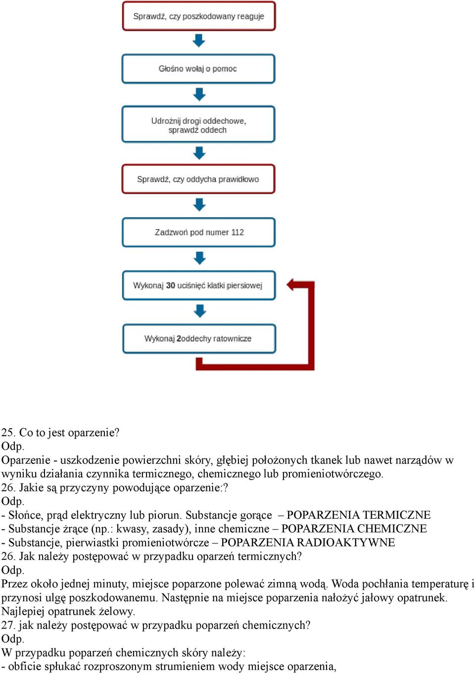 : kwasy, zasady), inne chemiczne POPARZENIA CHEMICZNE - Substancje, pierwiastki promieniotwórcze POPARZENIA RADIOAKTYWNE 26. Jak należy postępować w przypadku oparzeń termicznych?