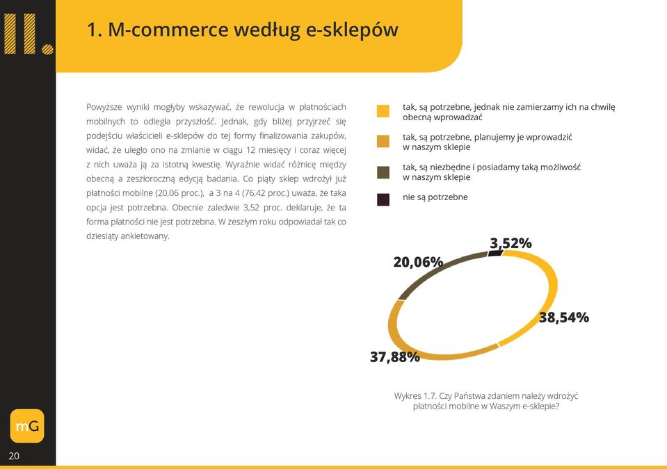 kwestię. Wyraźnie widać różnicę między obecną a zeszłoroczną edycją badania. Co piąty sklep wdrożył już płatności mobilne (20,06 proc.), a 3 na 4 (76,42 proc.) uważa, że taka opcja jest potrzebna.