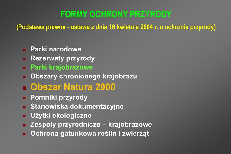 chronionego krajobrazu Obszar Natura 2000 Pomniki przyrody Stanowiska