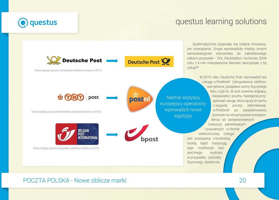 Grupa wprowadziła między innymi samoobsługowe stanowiska do całodobowego odbioru przesyłek DHL Packstation. Na koniec 2009 roku 1,4 mln mieszkańców Niemiec skorzystało z tej usługi 10.