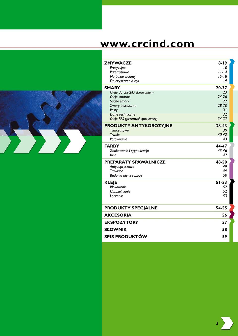 24-26 Suche smary 27 Smary plastyczne 28-30 Pasty 31 Dane techniczne 32 Oleje FPS (przemysł spożywczy) 34-37 Produkty antykorozyjne 38-43 Tymczasowe 39