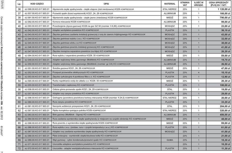 01 Przewód spalin (trzeci wymiennnik) KO21, 24, 29 KOMPRESSOR ALUMINIUM 23% 1 166,00 zł 38 su.091.00.ko.017.803.