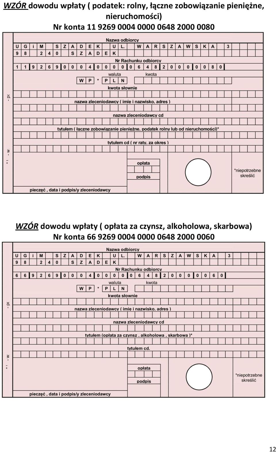 2000 0080 WZÓR dowodu wpłaty ( opłata za czynsz,