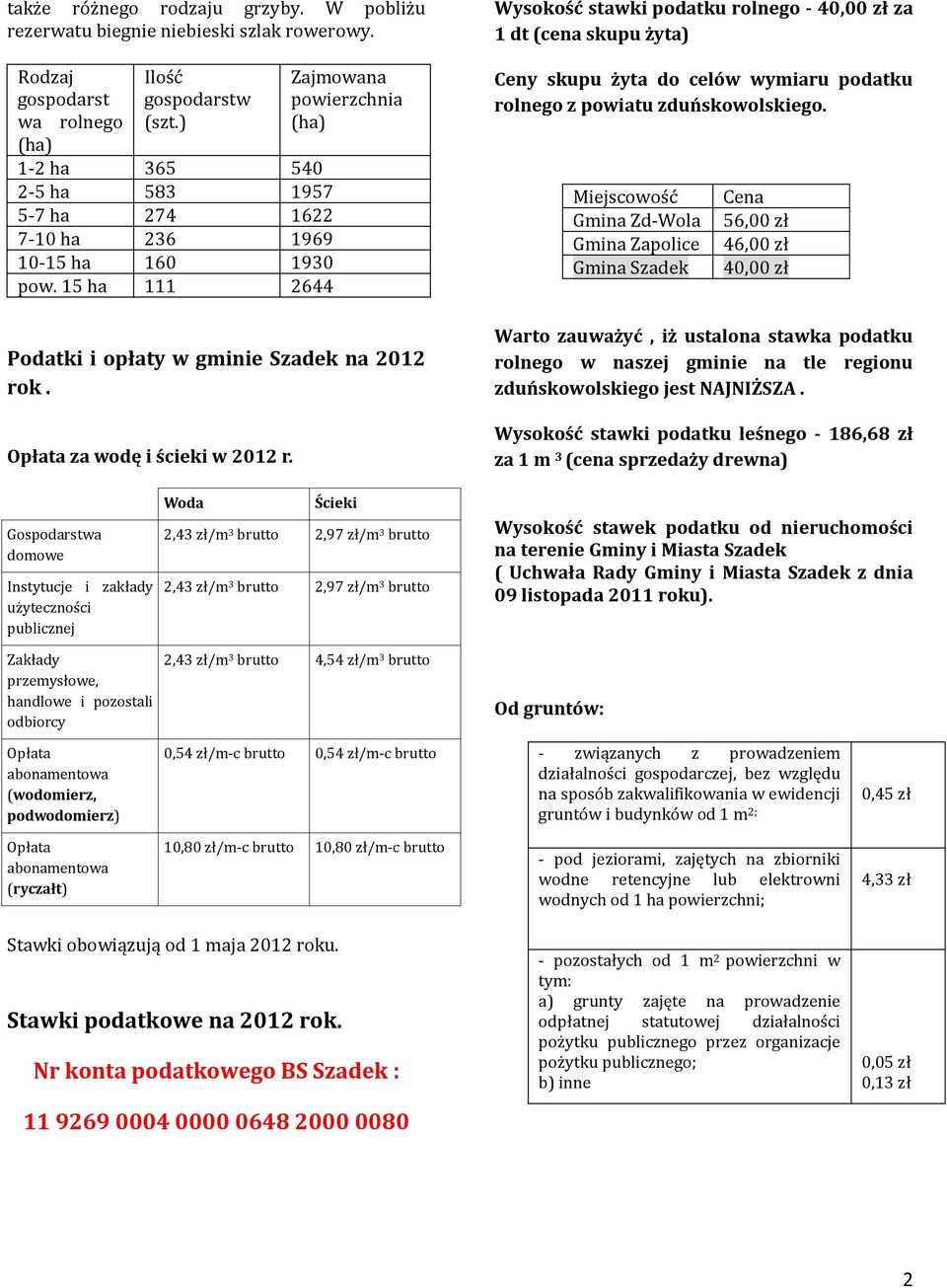 Wysokość stawki podatku rolnego - 40,00 zł za 1 dt (cena skupu żyta) Ceny skupu żyta do celów wymiaru podatku rolnego z powiatu zduńskowolskiego.