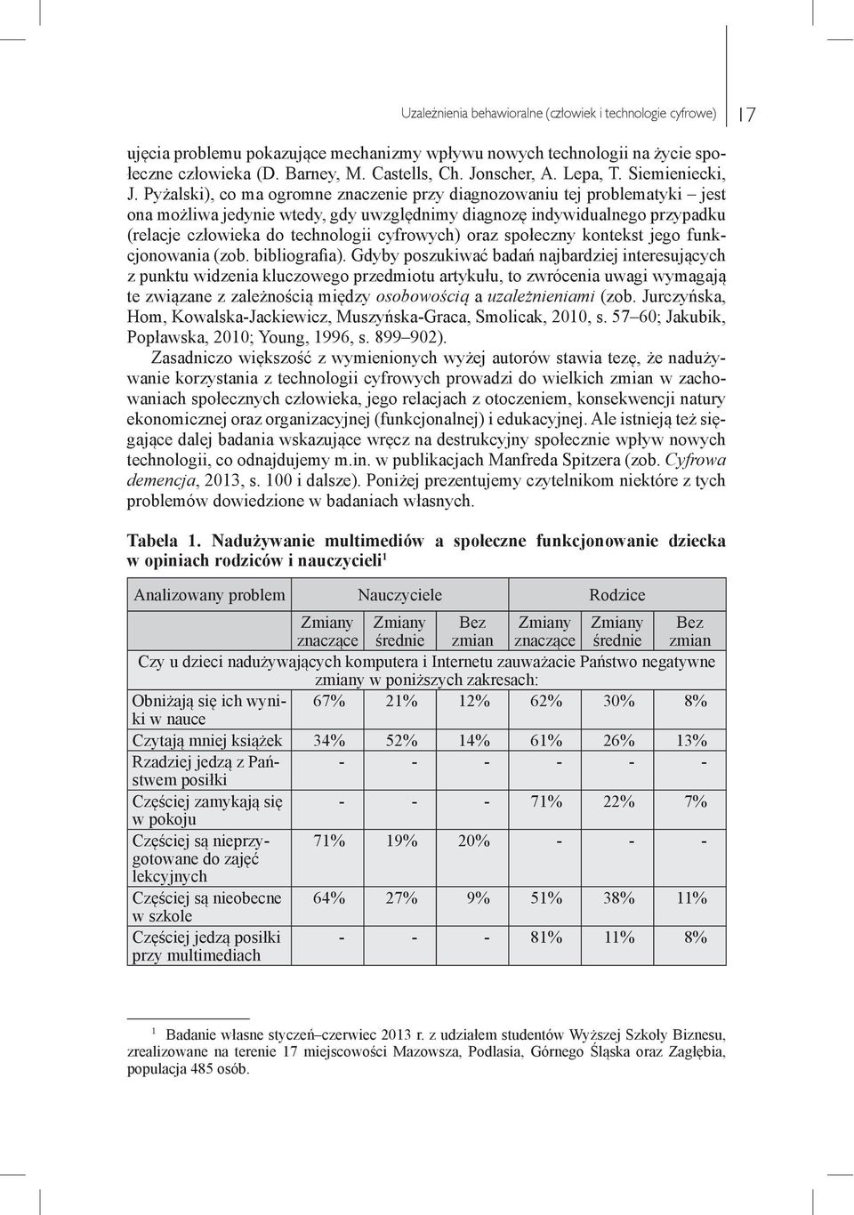 Pyżalski), co ma ogromne znaczenie przy diagnozowaniu tej problematyki jest ona możliwa jedynie wtedy, gdy uwzględnimy diagnozę indywidualnego przypadku (relacje człowieka do technologii cyfrowych)