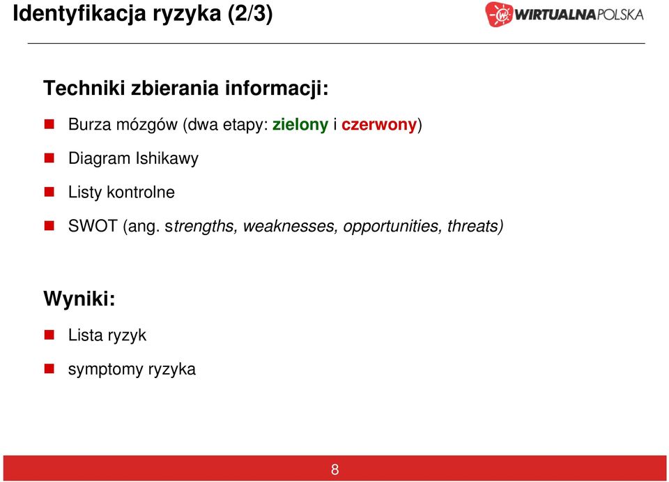 Ishikawy Listy kontrolne SWOT (ang.