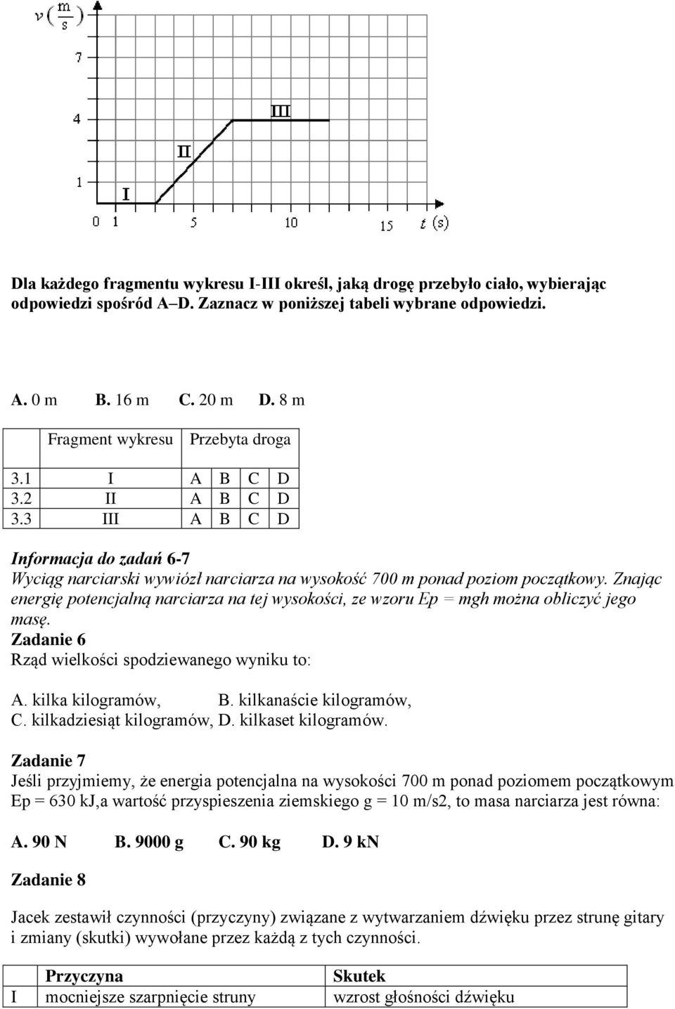 Znając energię potencjalną narciarza na tej wysokości, ze wzoru Ep = mgh można obliczyć jego masę. Zadanie 6 Rząd wielkości spodziewanego wyniku to: A. kilka kilogramów, B. kilkanaście kilogramów, C.