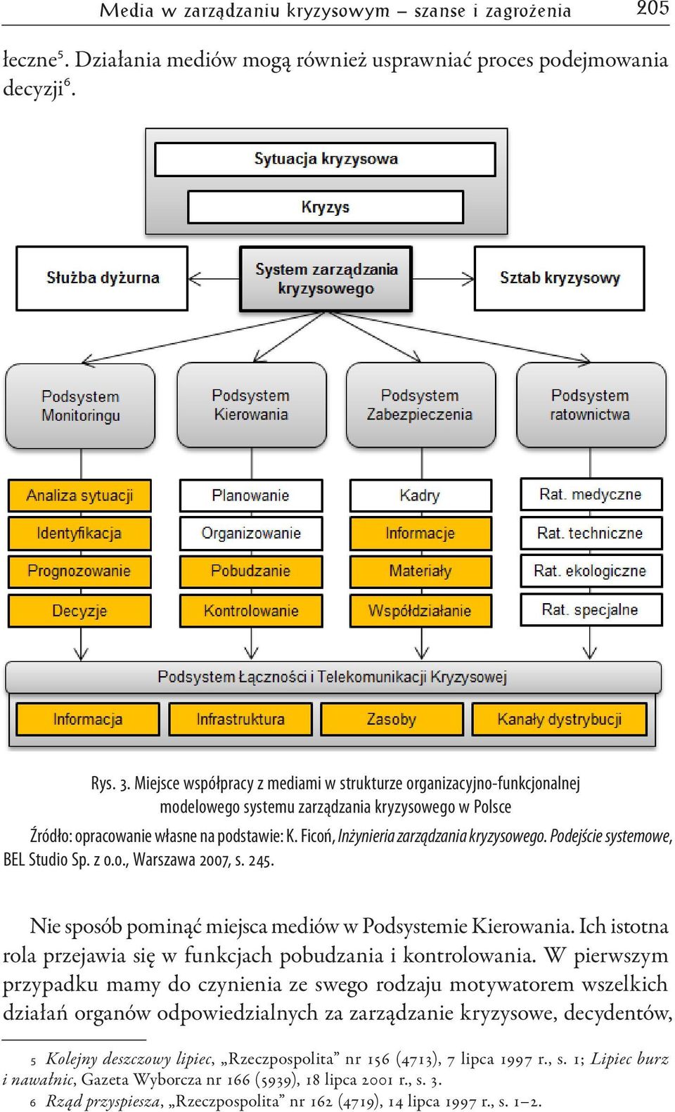 Ficoń, Inżynieria zarządzania kryzysowego. Podejście systemowe, BEL Studio Sp. z o.o., Warszawa 2007, s. 245. Nie sposób pominąć miejsca mediów w Podsystemie Kierowania.