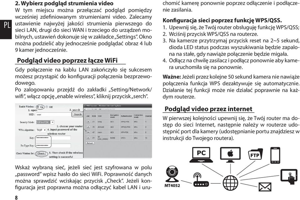 Okno można podzielić aby jednocześnie podglądać obraz 4 lub 9 kamer jednocześnie.