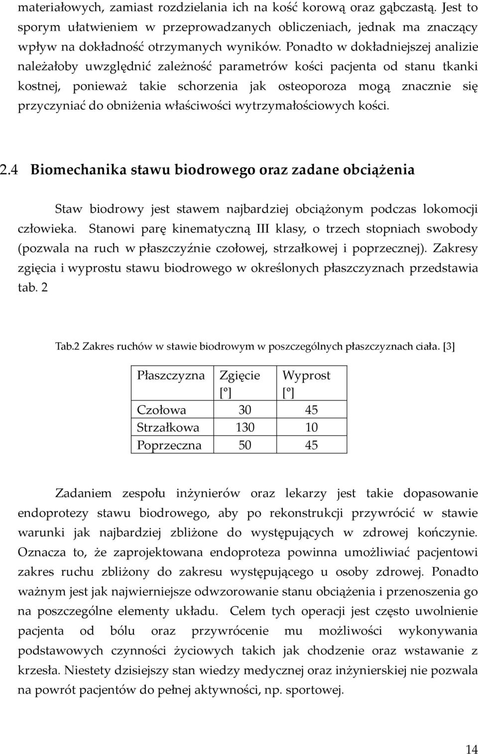 obniżenia właściwości wytrzymałościowych kości. 2.4 Biomechanika stawu biodrowego oraz zadane obciążenia Staw biodrowy jest stawem najbardziej obciążonym podczas lokomocji człowieka.