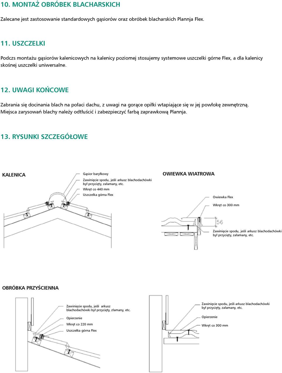 UWAGI KOŃCOWE Zabrania się docinania blach na połaci dachu, z uwagi na gorące opiłki wtapiające się w jej powłokę zewnętrzną.