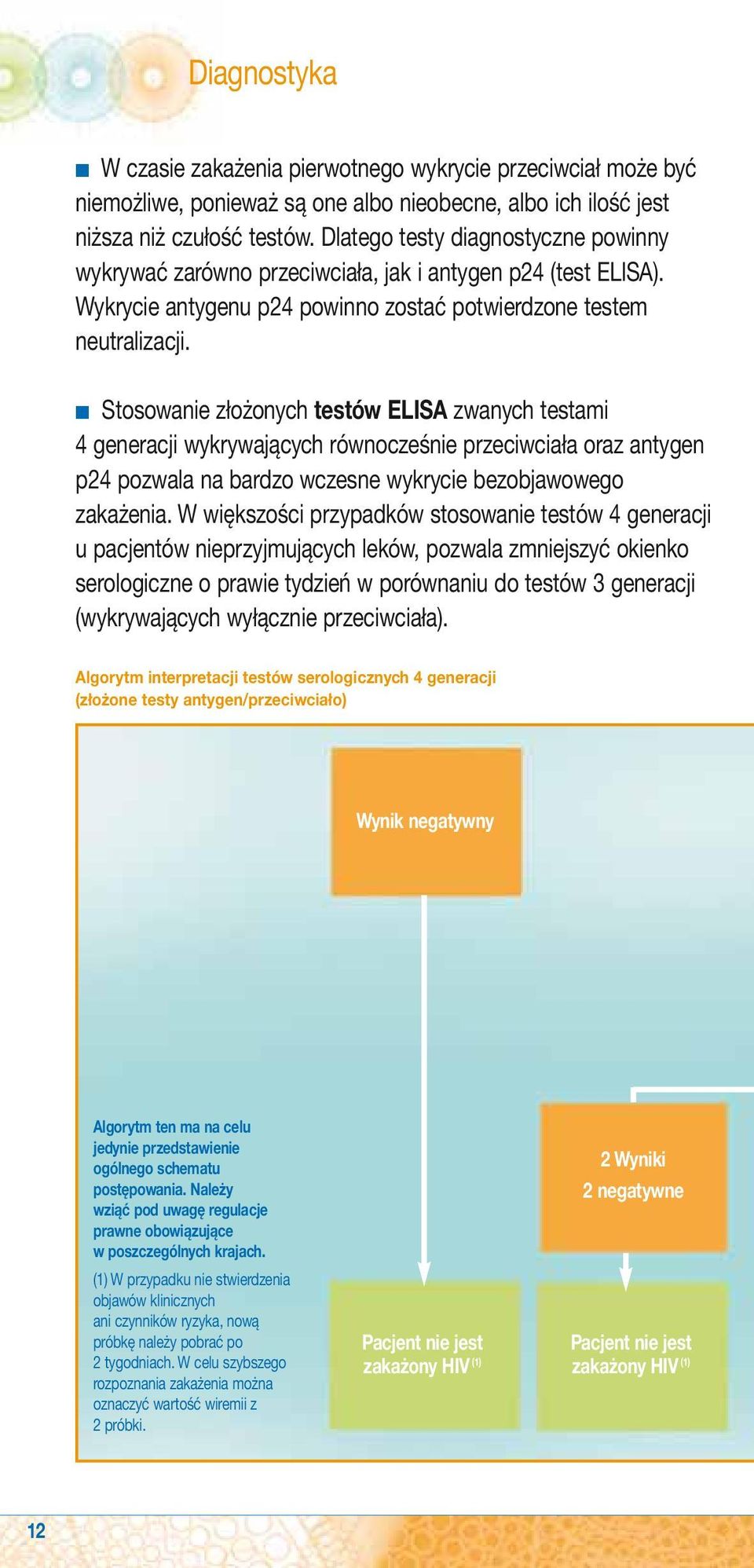 n Stosowanie złożonych testów ELISA zwanych testami 4 generacji wykrywających równocześnie przeciwciała oraz antygen p24 pozwala na bardzo wczesne wykrycie bezobjawowego zakażenia.