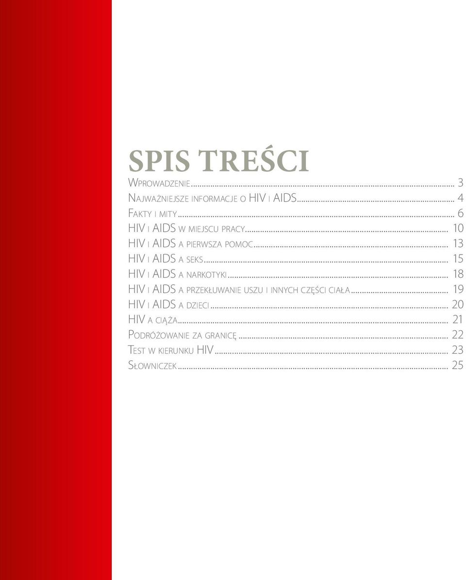 .. 15 HIV i AIDS a narkotyki... 18 HIV i AIDS a przekłuwanie uszu i innych części ciała.