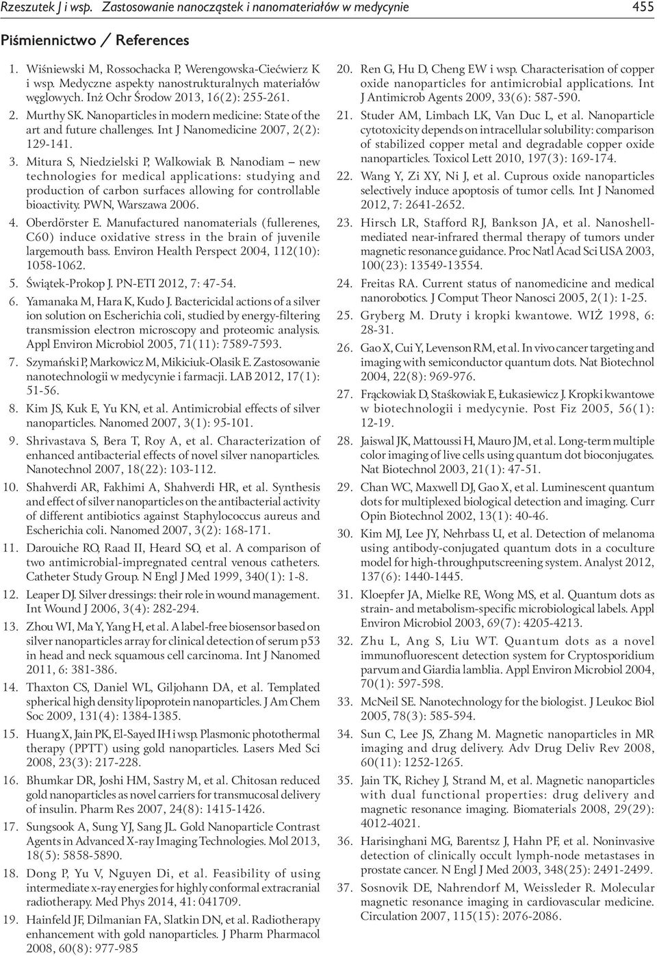 Int J Nanomedicine 2007, 2(2): 129-141. 3. Mitura S, Niedzielski P, Walkowiak B.