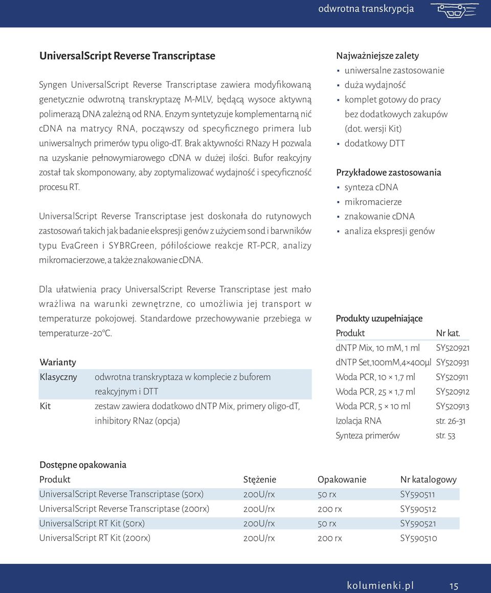 Brak aktywności RNazy H pozwala na uzyskanie pełnowymiarowego cdna w dużej ilości. Bufor reakcyjny został tak skomponowany, aby zoptymalizować wydajność i specyficzność procesu RT.