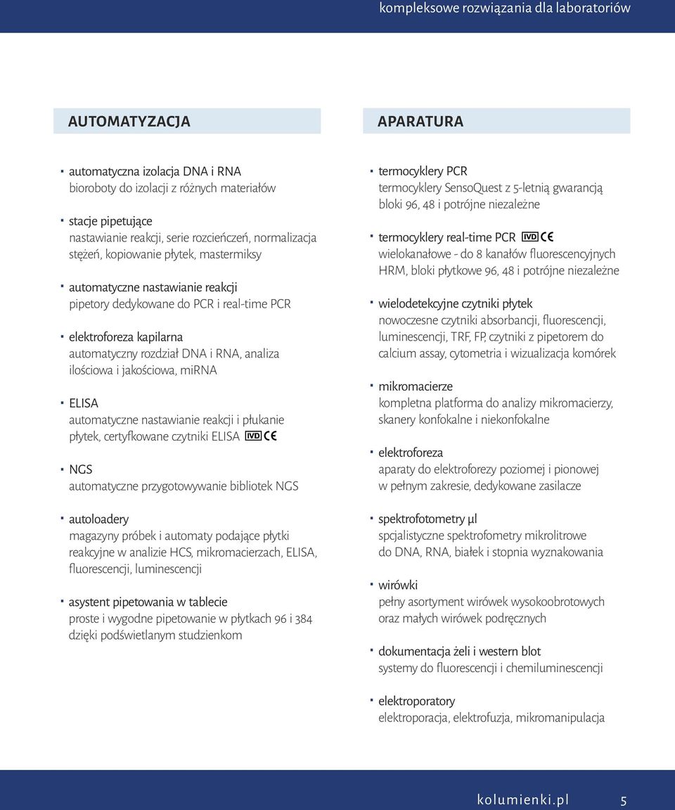ilościowa i jakościowa, mirna ELISA automatyczne nastawianie reakcji i płukanie płytek, certy kowane czytniki ELISA NGS automatyczne przygotowywanie bibliotek NGS autoloadery magazyny próbek i