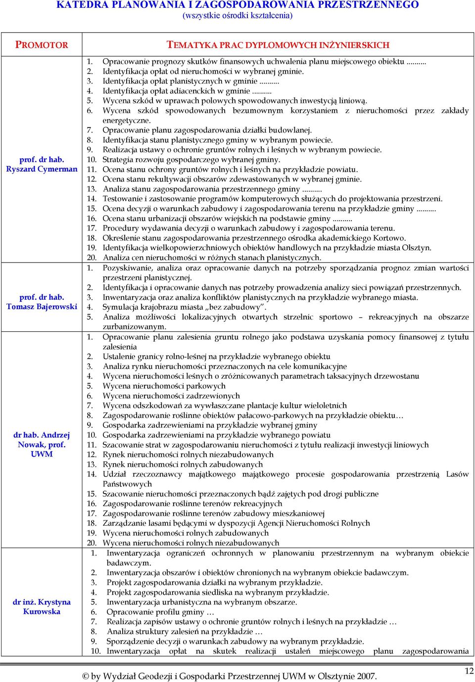 3. Identyfikacja opłat planistycznych w gminie... 4. Identyfikacja opłat adiacenckich w gminie... 5. Wycena szkód w uprawach polowych spowodowanych inwestycją liniową. 6.