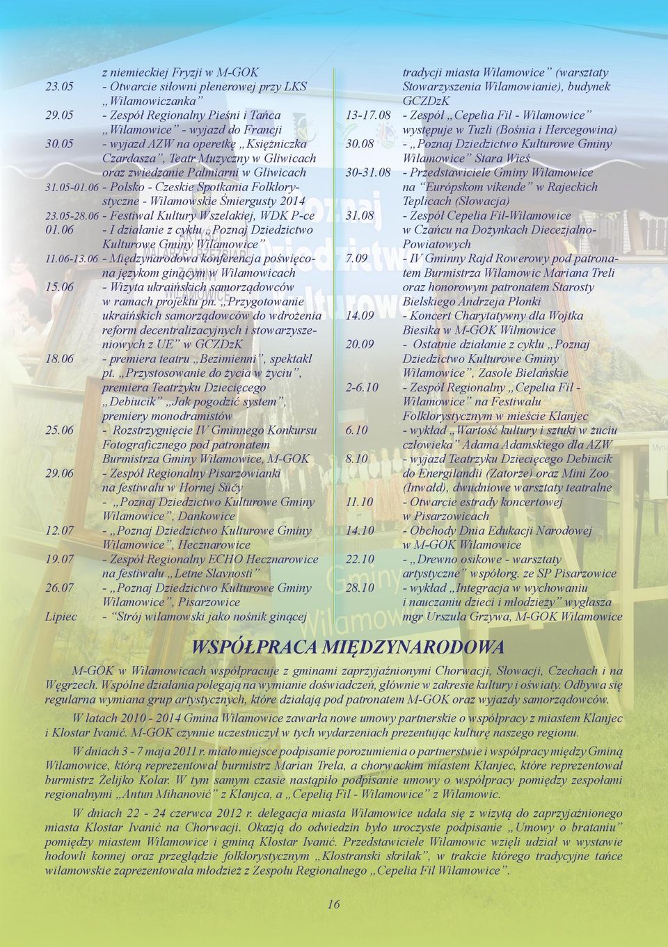 Teatr Muzyczny w Gliwicach oraz zwiedzanie Palmiarni w Gliwicach 31.05 01.06 - Polsko Czeskie Spotkania Folklory- styczne - Wilamowskie Śmiergusty 2014 23.05 28.