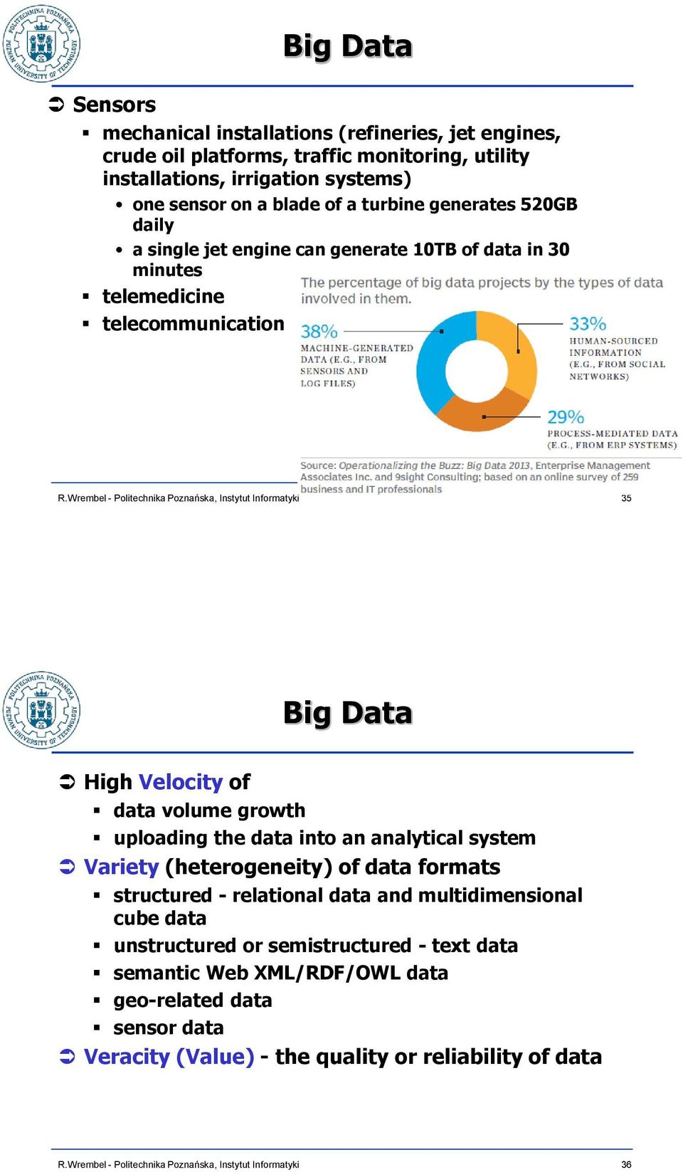of data volume growth uploading the data into an analytical system Variety (heterogeneity) of data formats structured - relational data and multidimensional cube