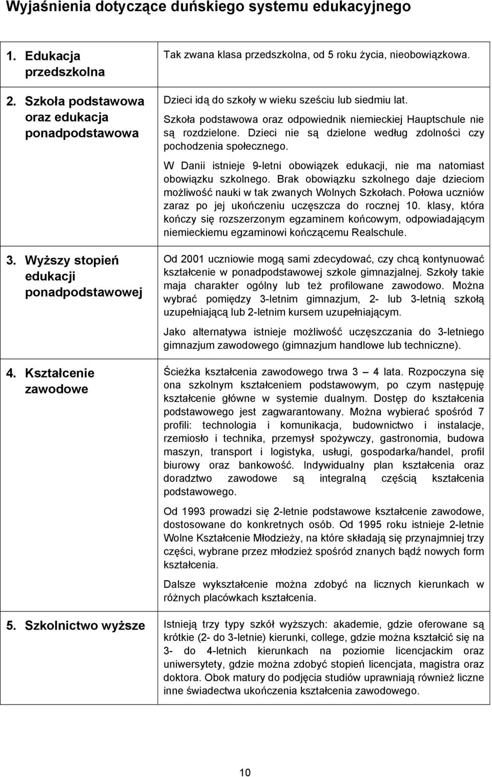 Szkoła podstawowa oraz odpowiednik niemieckiej Hauptschule nie są rozdzielone. Dzieci nie są dzielone według zdolności czy pochodzenia społecznego.