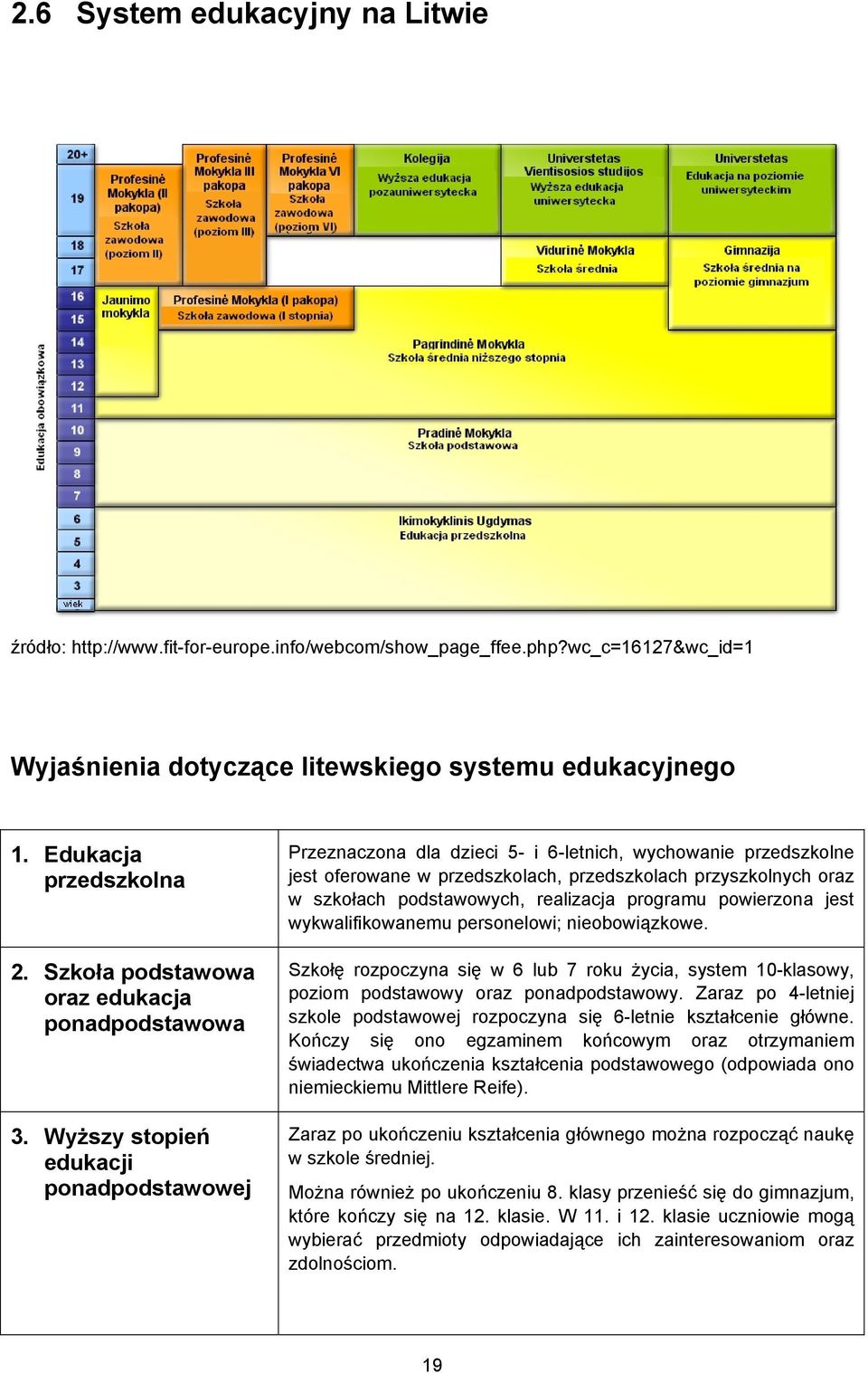 Wyższy stopień edukacji ponadpodstawowej Przeznaczona dla dzieci 5- i 6-letnich, wychowanie przedszkolne jest oferowane w przedszkolach, przedszkolach przyszkolnych oraz w szkołach podstawowych,