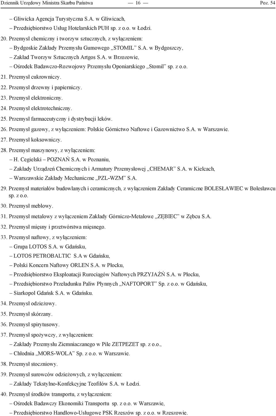 z o.o. 21. Przemysł cukrowniczy. 22. Przemysł drzewny i papierniczy. 23. Przemysł elektroniczny. 24. Przemysł elektrotechniczny. 25. Przemysł farmaceutyczny i dystrybucji leków. 26.