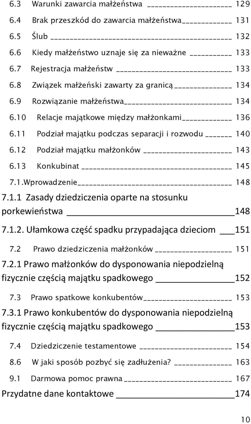 12 Podział majątku małżonków 143 6.13 Konkubinat 145 7.1.Wprowadzenie 148 7.1.1 Zasady dziedziczenia oparte na stosunku porkewieństwa 148 7.1.2. Ułamkowa część spadku przypadająca dzieciom 151 7.