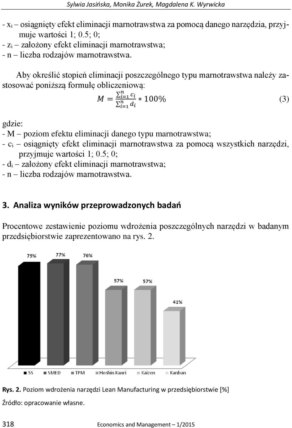 Aby określić stopień eliminacji poszczególnego typu marnotrawstwa należy zastosować poniższą formułę obliczeniową: M = n i=1 c i 100% (3) n i=1 d i gdzie: - M poziom efektu eliminacji danego typu