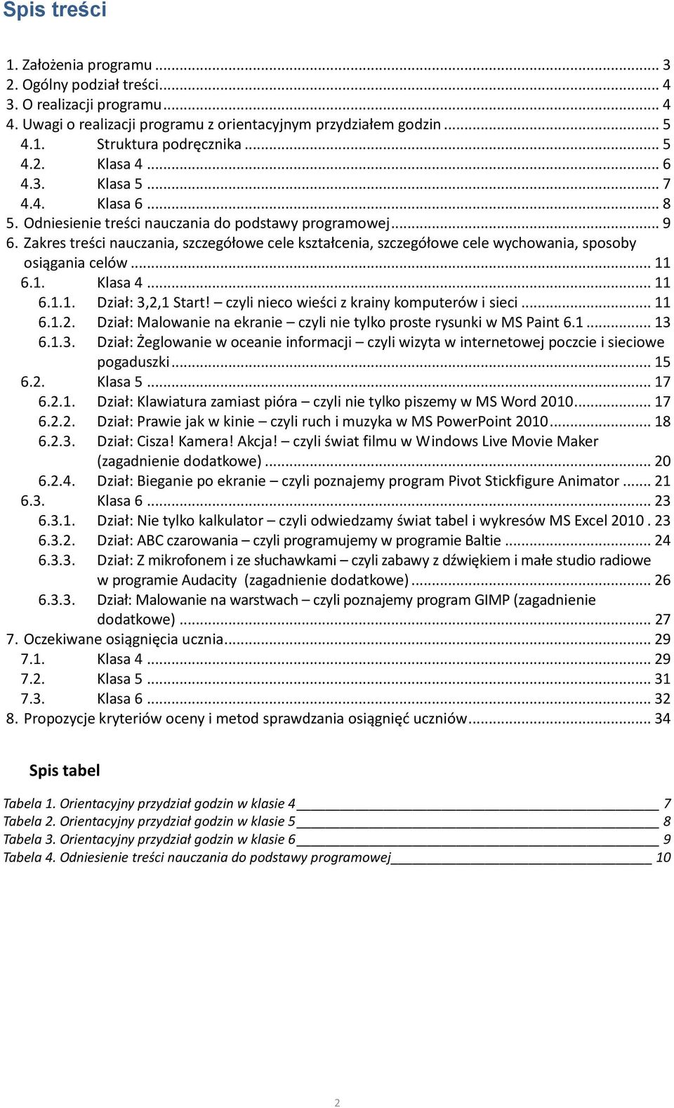 Zakres treści nauczania, szczegółowe cele kształcenia, szczegółowe cele wychowania, sposoby osiągania celów... 11 6.1. Klasa 4... 11 6.1.1. Dział: 3,2,1 Start!