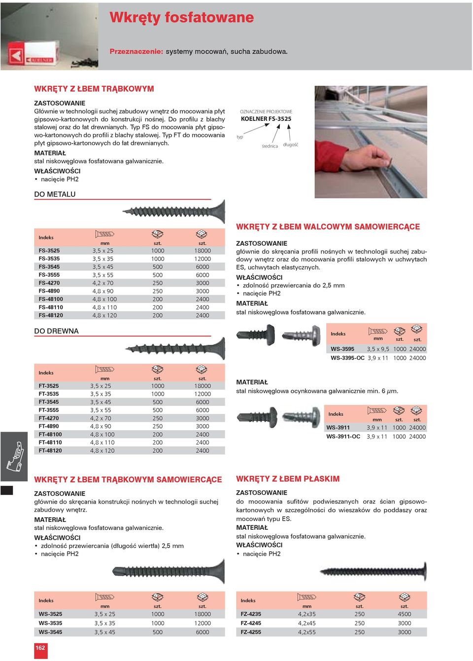 OZNACZENIE PROJEKTOWE KOELNER FS-3525 typ średnica długość stal niskowęglowa fosfatowana galwanicznie.