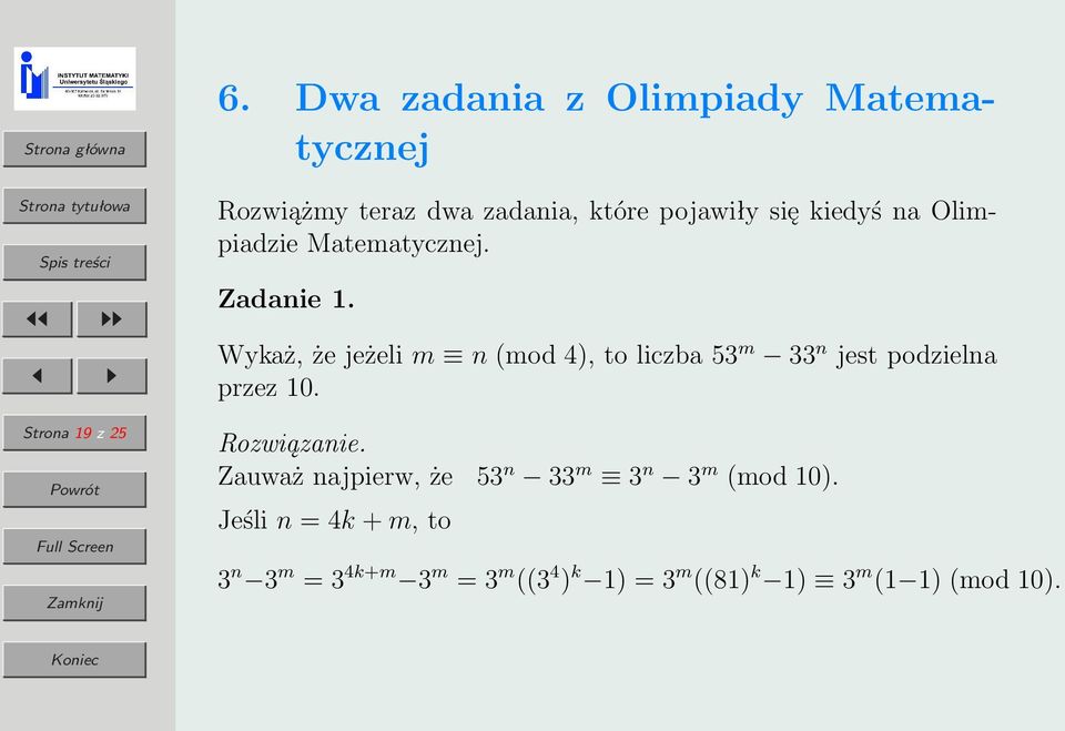 Olimpiadzie Matematycznej. Zadanie 1.