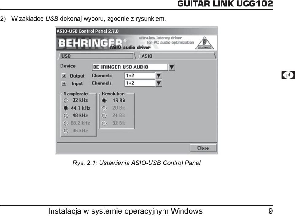 1: Ustawienia ASIO-USB Control