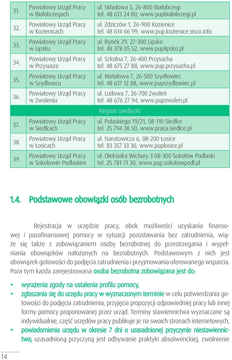 Zwoleniu Powiatowy Urząd Pracy w Siedlcach Powiatowy Urząd Pracy w Łosicach Powiatowy Urząd Pracy w Sokołowie Podlaskim ul. Składowa 5, 26-800 Białobrzegi tel. 48 613 24 80, www.pupbialobrzegi.pl ul.