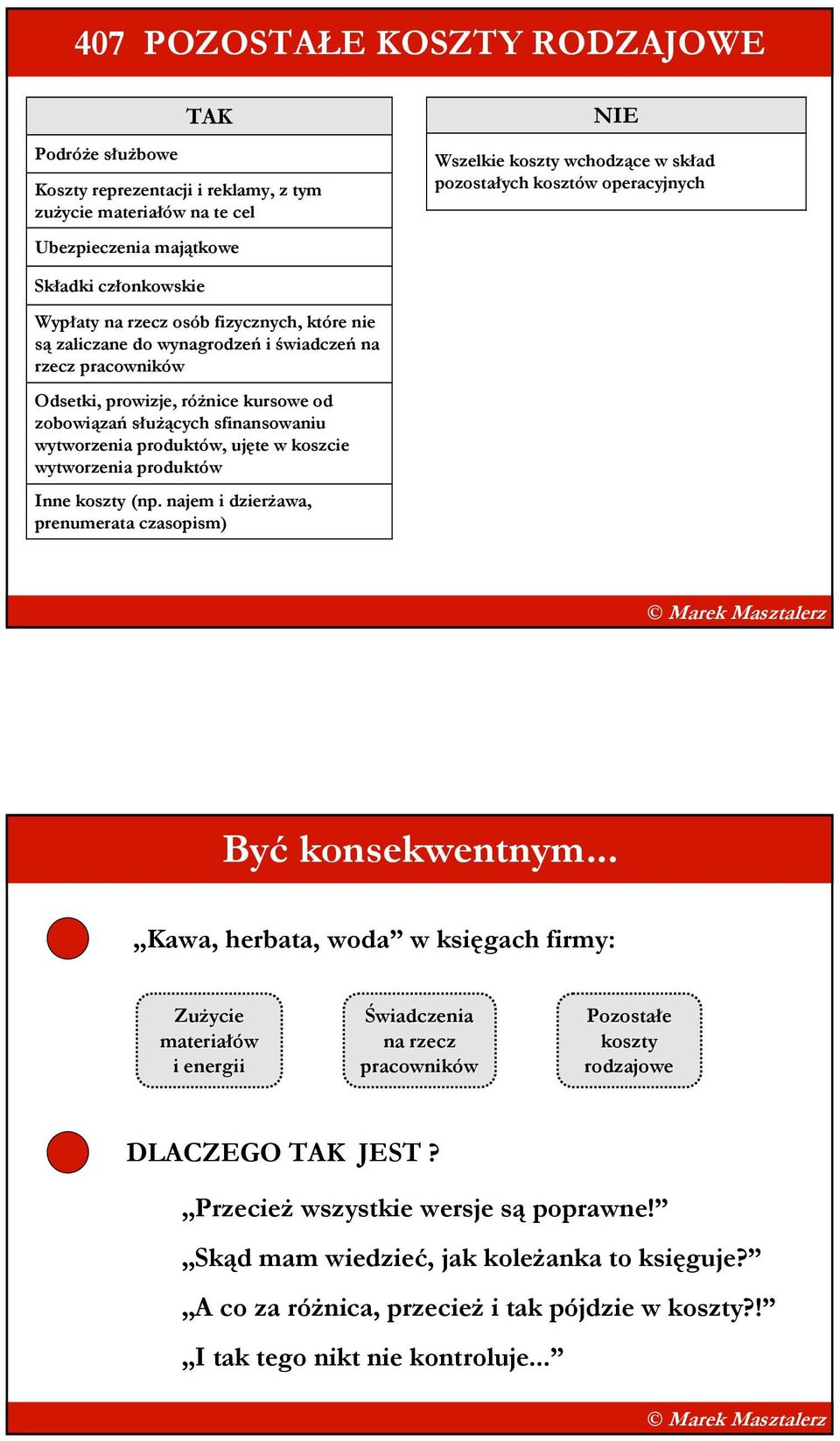 wytworzenia produktów, ujęte w koszcie wytworzenia produktów Inne koszty (np. najem i dzierŝawa, prenumerata czasopism) Być konsekwentnym.